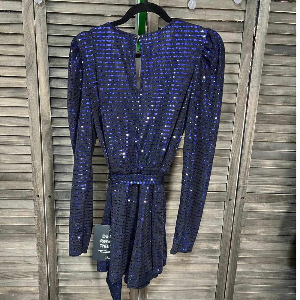 LuLus Bettie Royal Blue Sequin Romper Long Sleeve NWT Large - Picture 4 of 8